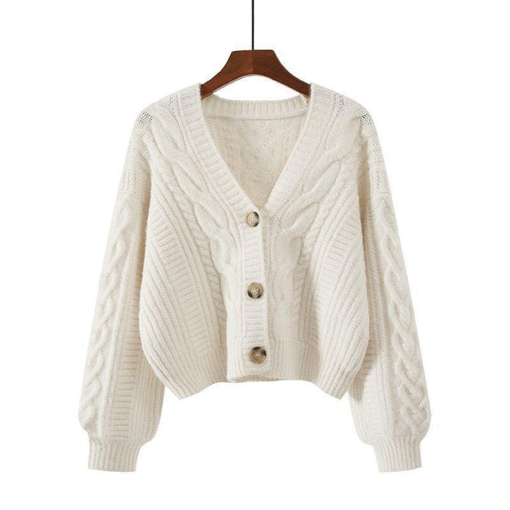 Women's Cardigan with Unusual Cable Pattern and Deep V-Neck Lune London