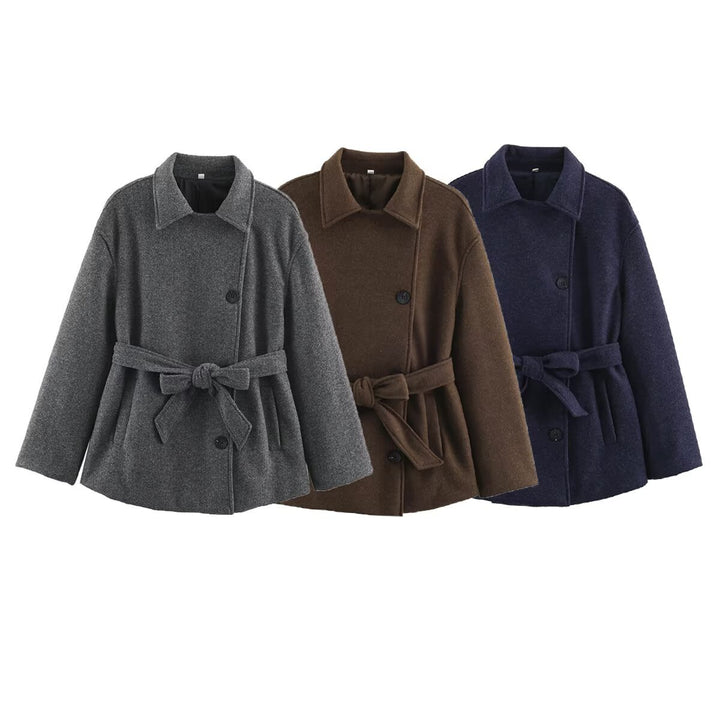 Women’s short wrap coat with belted waist and boxy silhouette Amarae