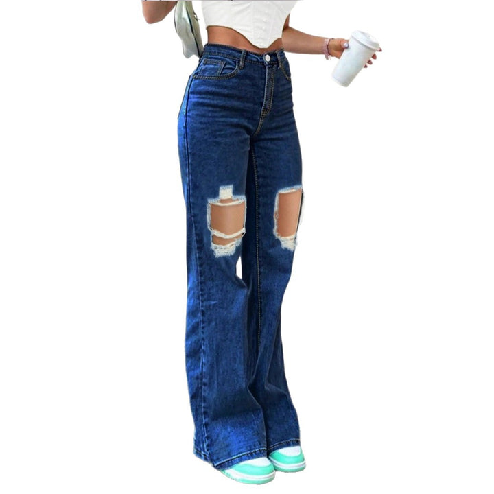 Ladies High-Waist Flared Jeans in Retro Bootcut with Knee-High Cut-Outs and Five-Pocket Design Amarae