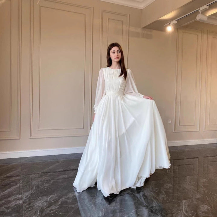 Lune London | Transparent White Wedding Dress Round Neck Long Sleeve Dress