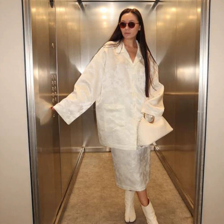 Women's Oversized Silk Look Blouson Coat with Wide Lapels and Boxy Silhouette Amarae