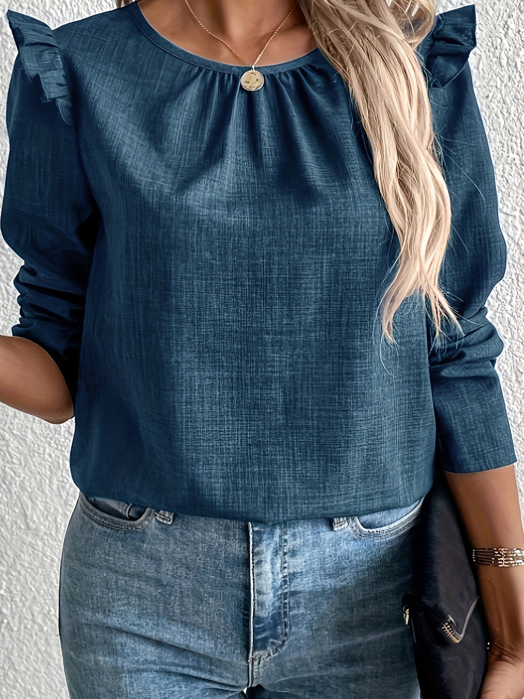 Women's blouse with ruffled sleeves and decorative buttons Lune London