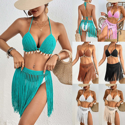 Crochet bikini set with halter for women and fringe skirt Amarae