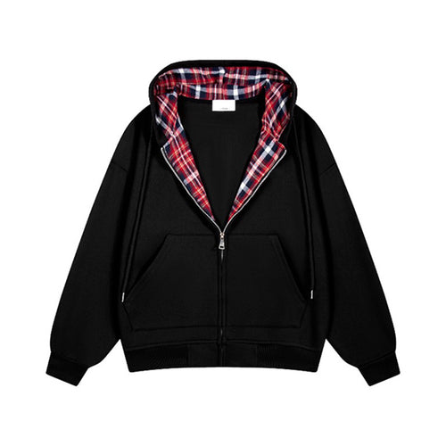 Casual hoodie for women with plaid lining and full zip Amarae