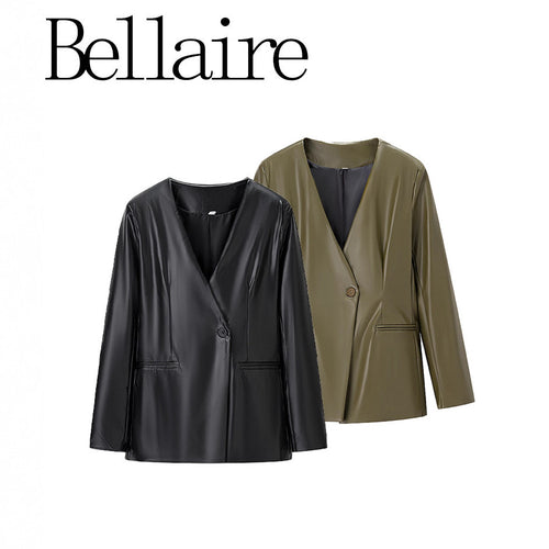 Veste blazer élégante pour femmes en faux cuir avec coupe moderne et poches Chic & Stil