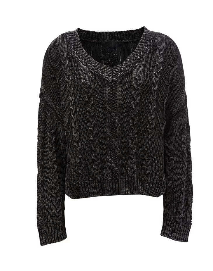 Pull en maille pour femmes avec motif en cable et col en V Chic & Stil