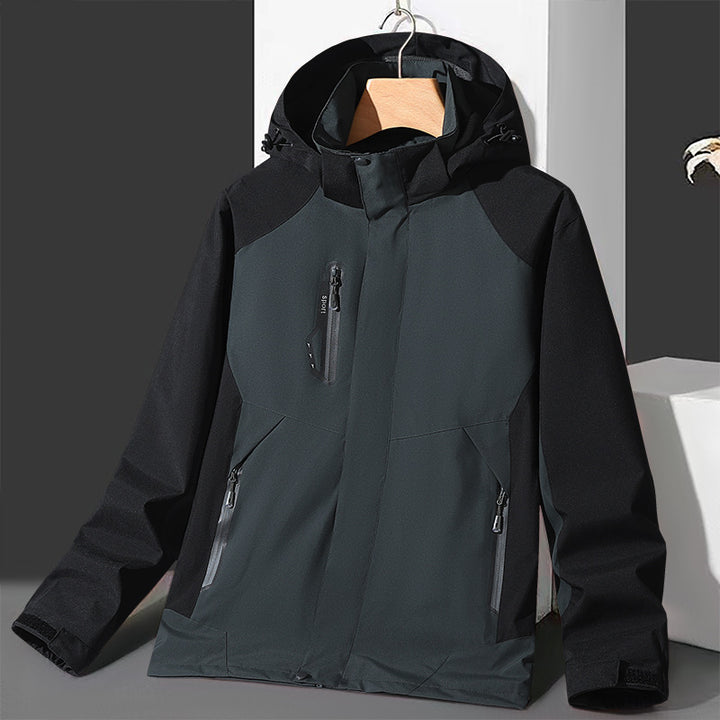 Men's softshell windbreaker with hood, waterproof zippers, and adjustable hem Amarae