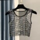 Lune London | Sexy Mesh Flash Diamond Fishnet Vest Nightclub Perspective Hot Girl T-Shirt Top