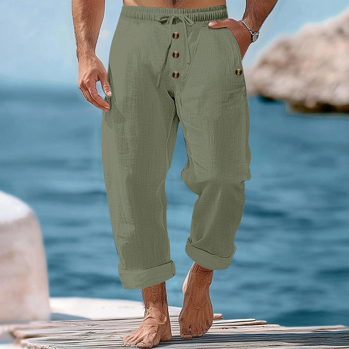 Men's casual beach shorts with elastic waistband and practical button details Lune London