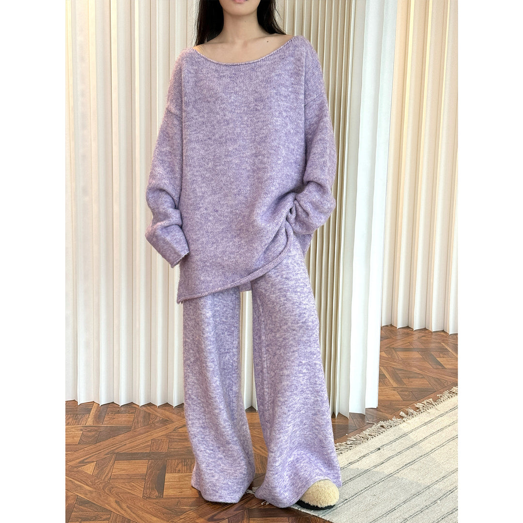 Women High-waisted fluffy knit palazzo pants with wide leg Amarae