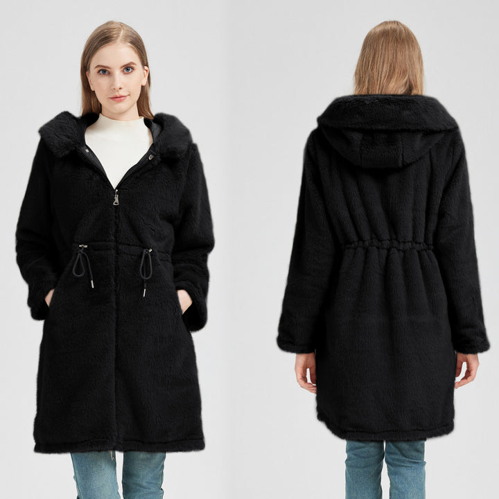 Elegant and warm women's parka with removable faux fur collar and practical lace details Lune London