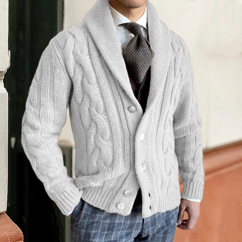 Coarse knit jacket for men with an elegant cable design and a modern collar Lune London