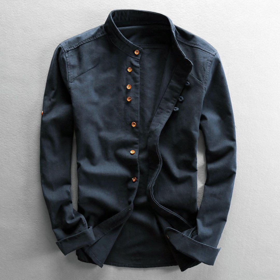 Men's Stand Collar Shirt with Hidden Button Placket and Modern Details Amarae