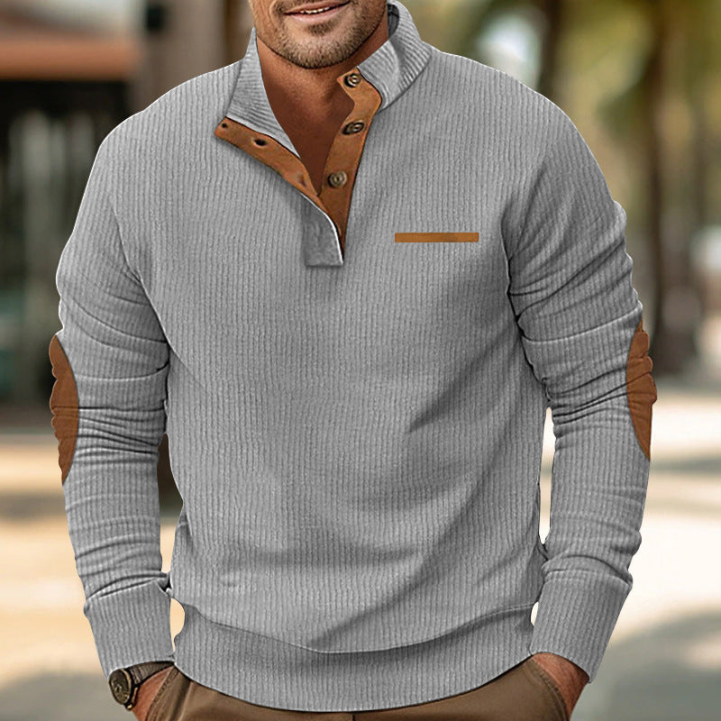 Elegant men's long sleeve sweater with a textured structure and button placket Lune London