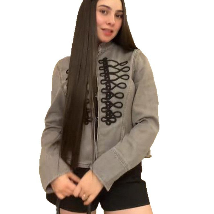Women's short jacket with military decorative cord and stand-up collar Amarae