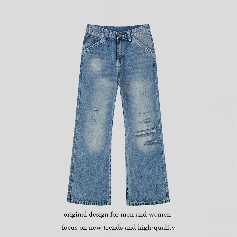 Women's Wide Distressed Denim Jeans in Palazzo Cut Amarae