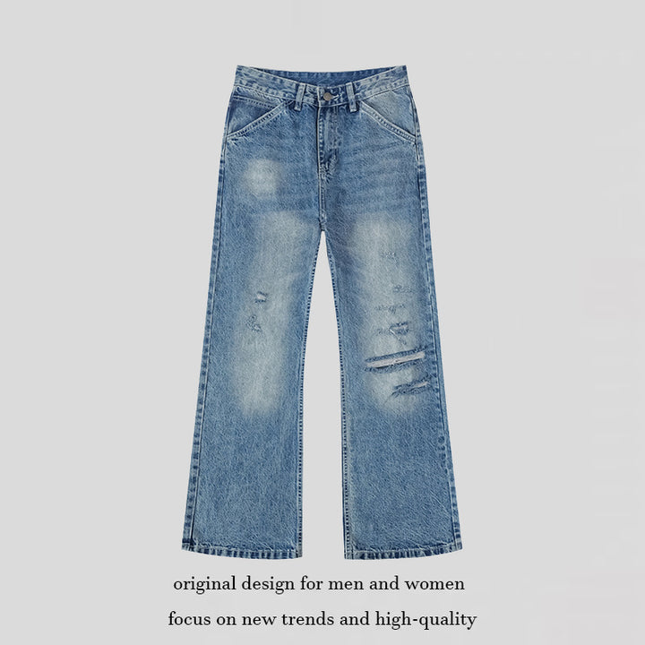 Women's Wide Distressed Denim Jeans in Palazzo Cut Amarae