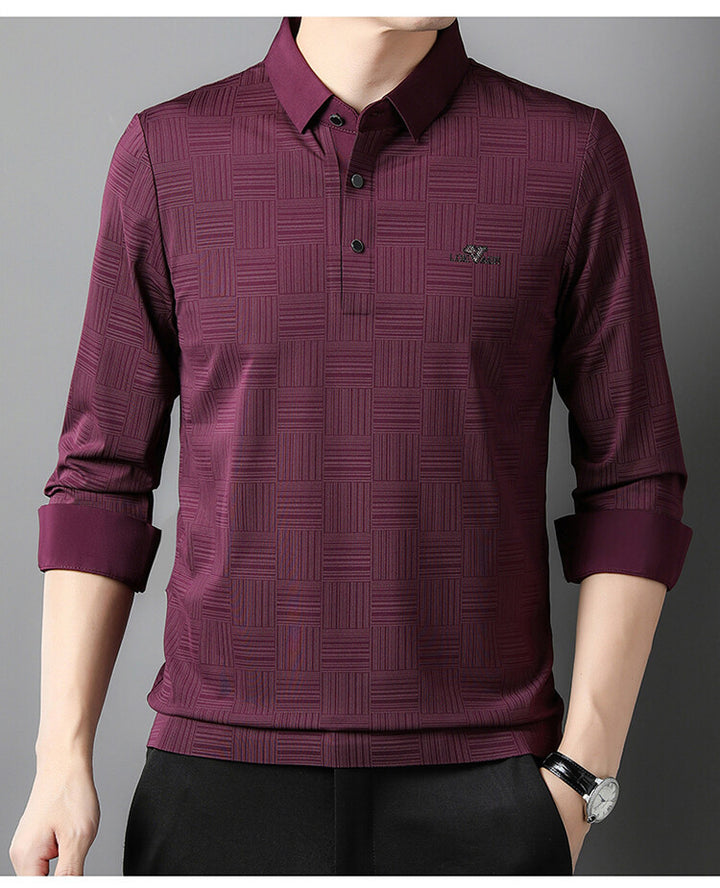 Long sleeve polo shirt for men with textured design Lune London