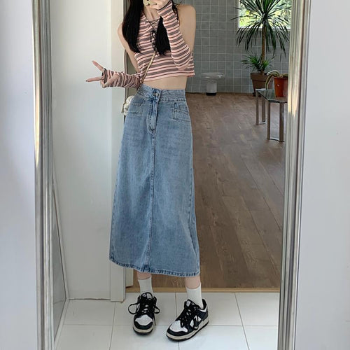 Jupe en denim midi décontractée pour femmes avec fentes sur les côtés Chic & Stil