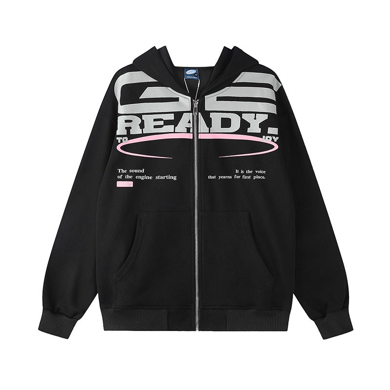 Women's hooded sweatshirt jacket with full zip, oversized cut and statement front print Amarae