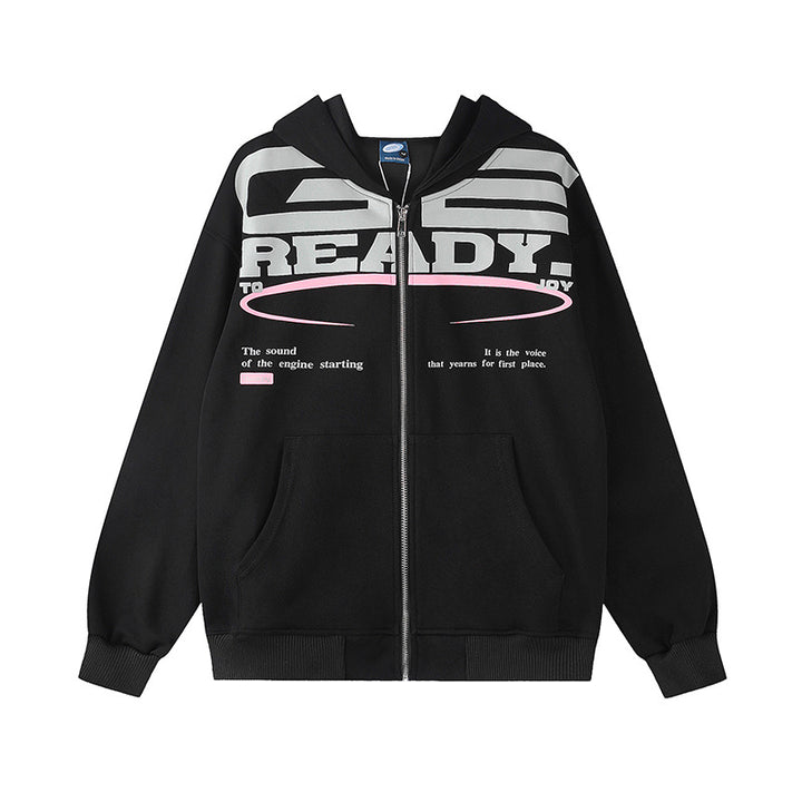 Women's hooded sweatshirt jacket with full zip, oversized cut and statement front print Amarae