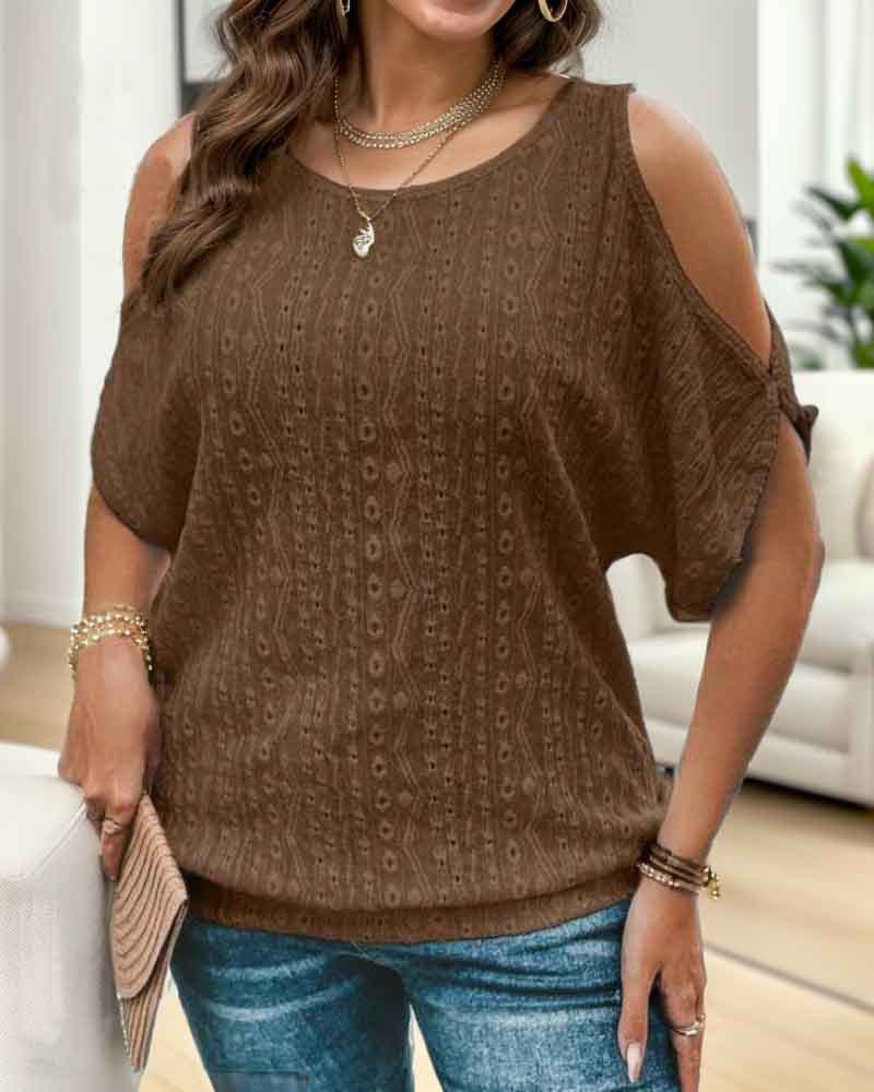 Chic and Stylish Women's Top with Open Shoulder Design and Textured Hole Pattern
