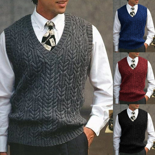Men's Knitted Vest with All-Over Cable Pattern Amarae