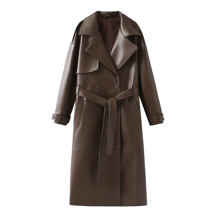 Synthetic leather trench coat for women with elegant cut and adjustable belt Lune London