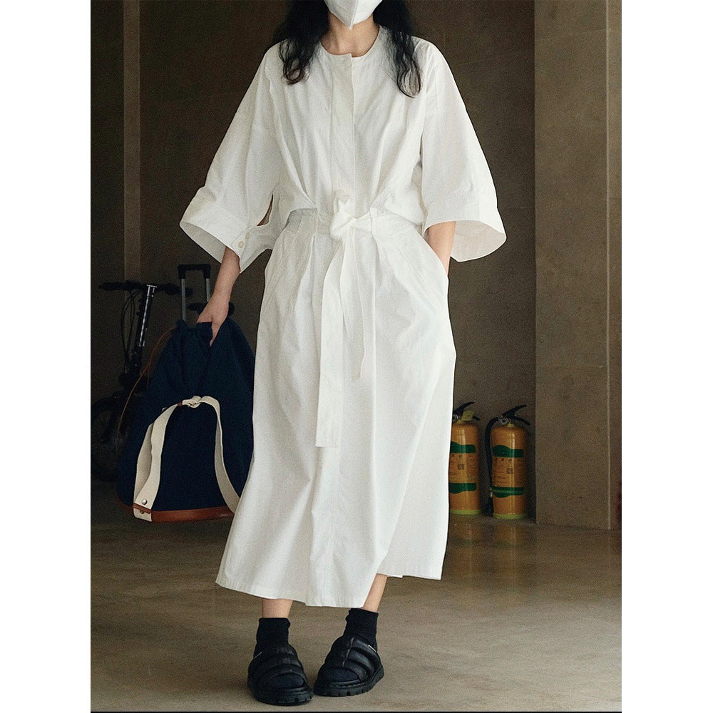 Women's Long Wrap Dress made of Cotton Blend with Wide Kimono Sleeve Amarae