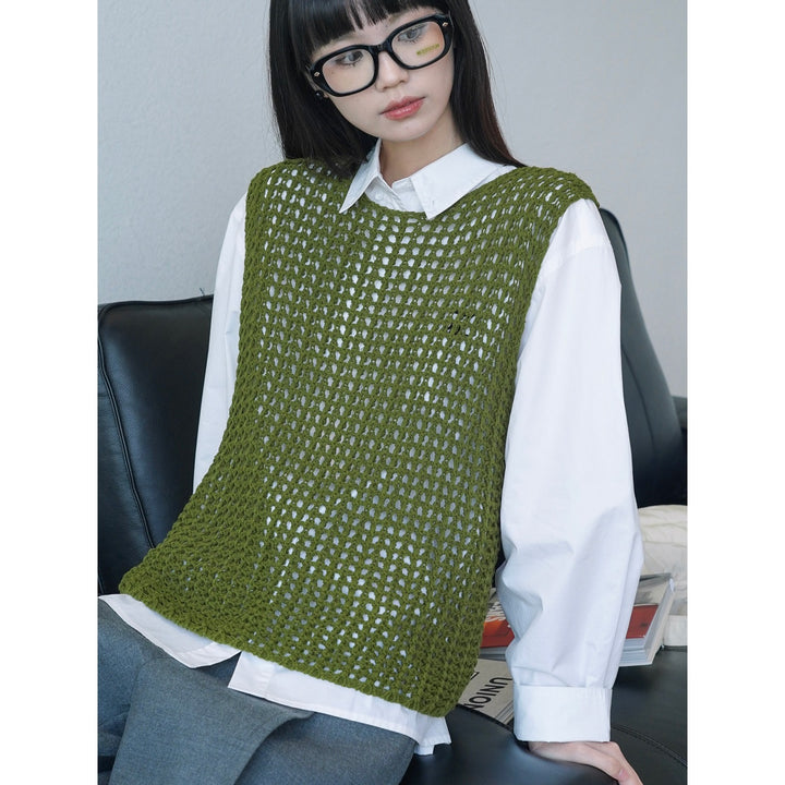 Women Crocheted Chunky Knit Vest in Layering Style made of Cotton Blend Amarae