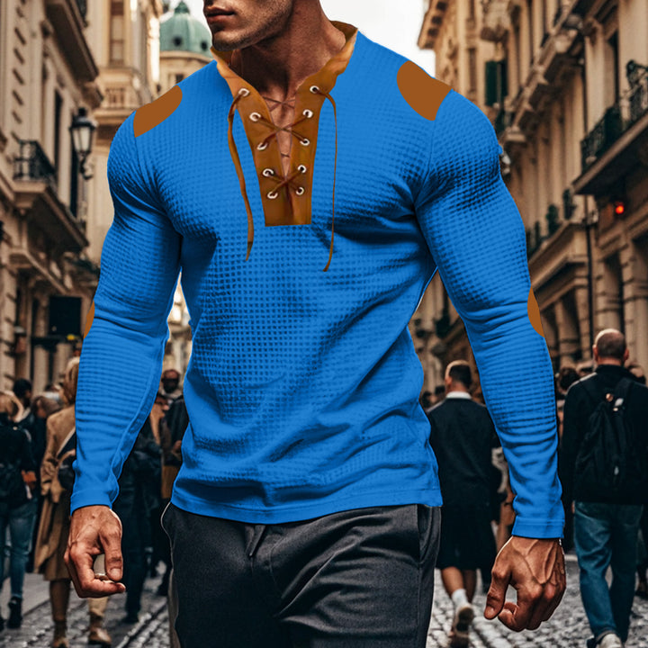 Men's long-sleeve Henley shirt with decorative lacing design Lune London