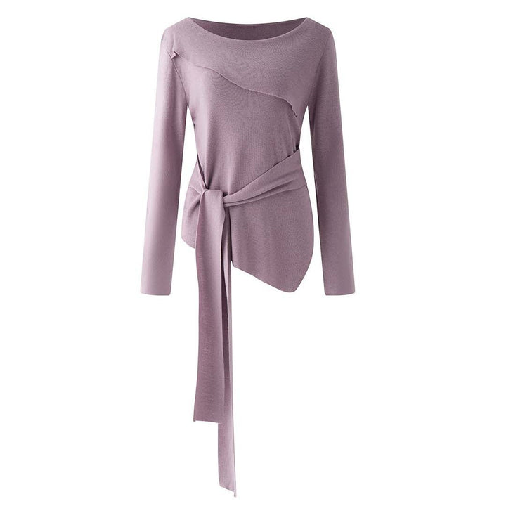 Women's Asymmetric One-Shoulder Fine Knit Top with Ties Amarae
