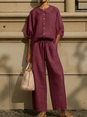 Women's Airy Two-Piece with Modern Collar and Button Details Lune London