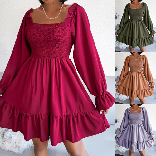 Ruffle dress for women with puff sleeves and elastic waist Amarae