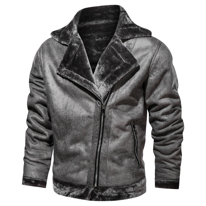 Cozy leather jacket for men with long fur collar Lune London