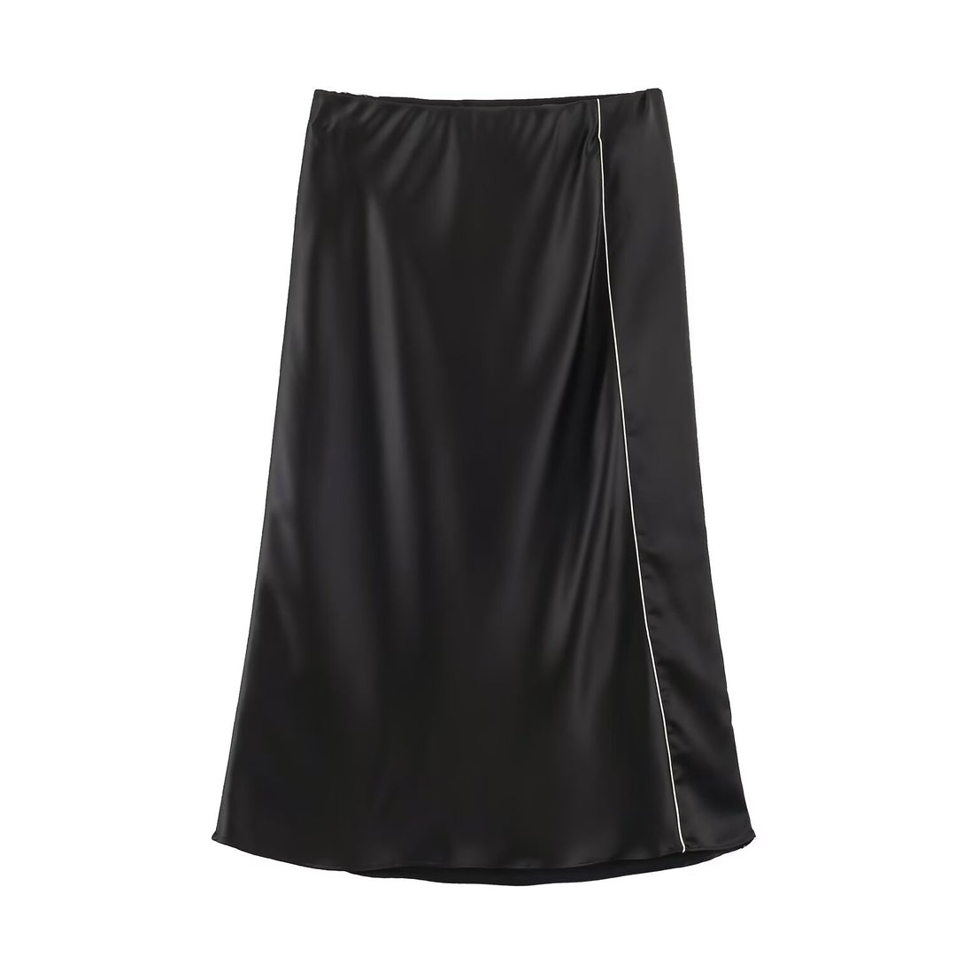 Women's satin midi skirt with side piping and A-line cut Amarae