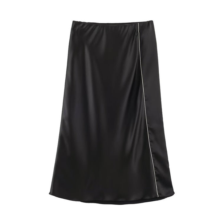 Women's satin midi skirt with side piping and A-line cut Amarae