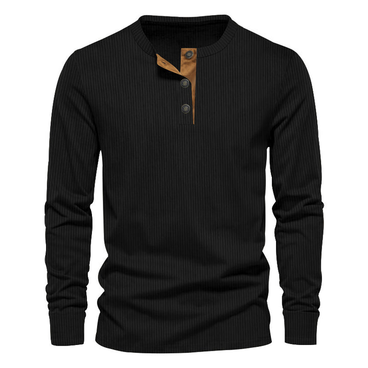 Men's Casual Long Sleeve Henley Shirt with Textured Ribbed Design and Trendy Button Details Lune London