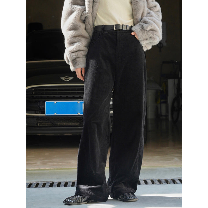 Women High-waisted Cord Velour Palazzo Pants with Wide Leg Amarae
