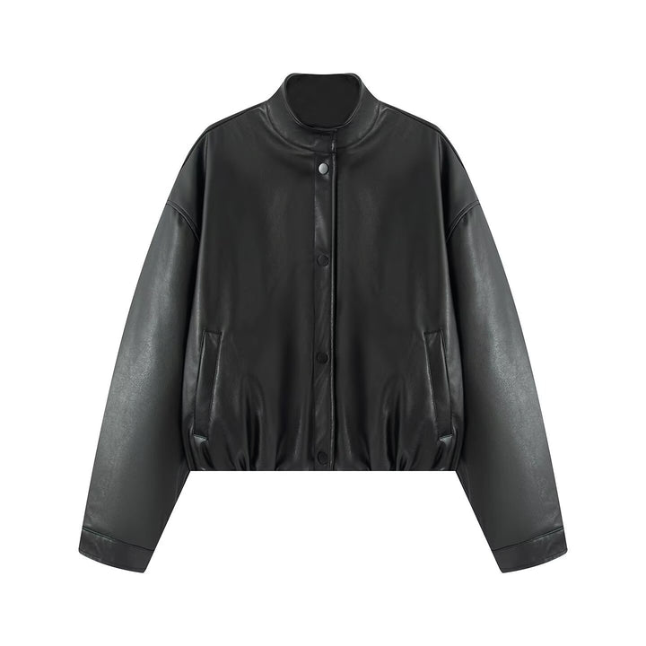 Fashion faux leather jacket for women with a practical zipper and an elastic waist Lune London