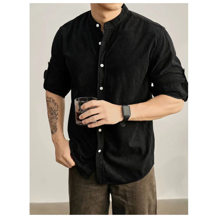 Men's high-collar shirt in fine striped fabric Lune London
