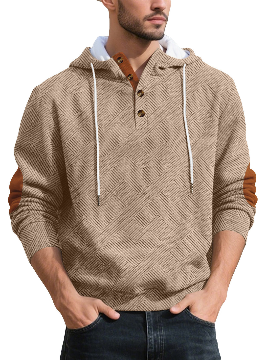 Trendy hooded sweater for men in textured material with chic and stylish accents