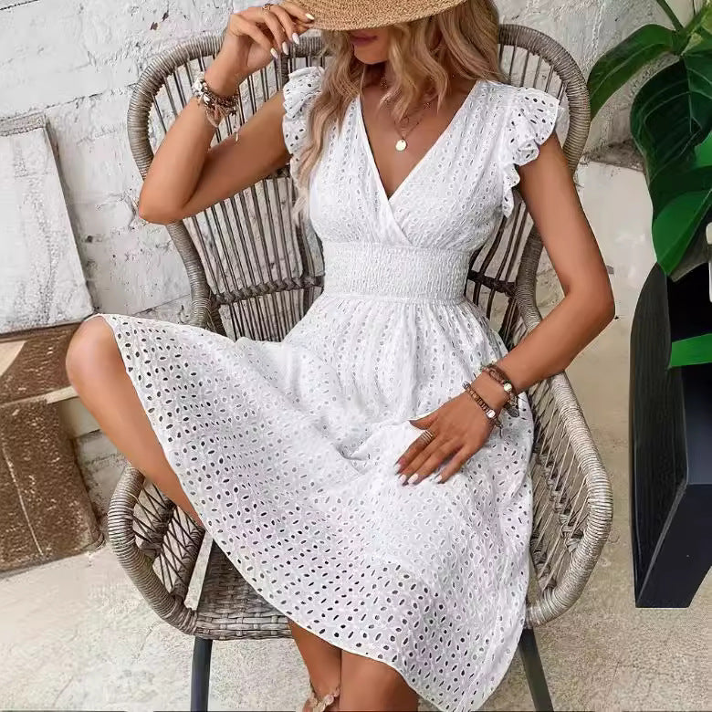 Summer Ruffle Dress for Women with Waffle Texture Lune London