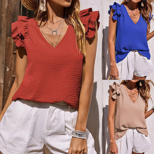 Ladies ruffled molds blouse V neckline Amarae