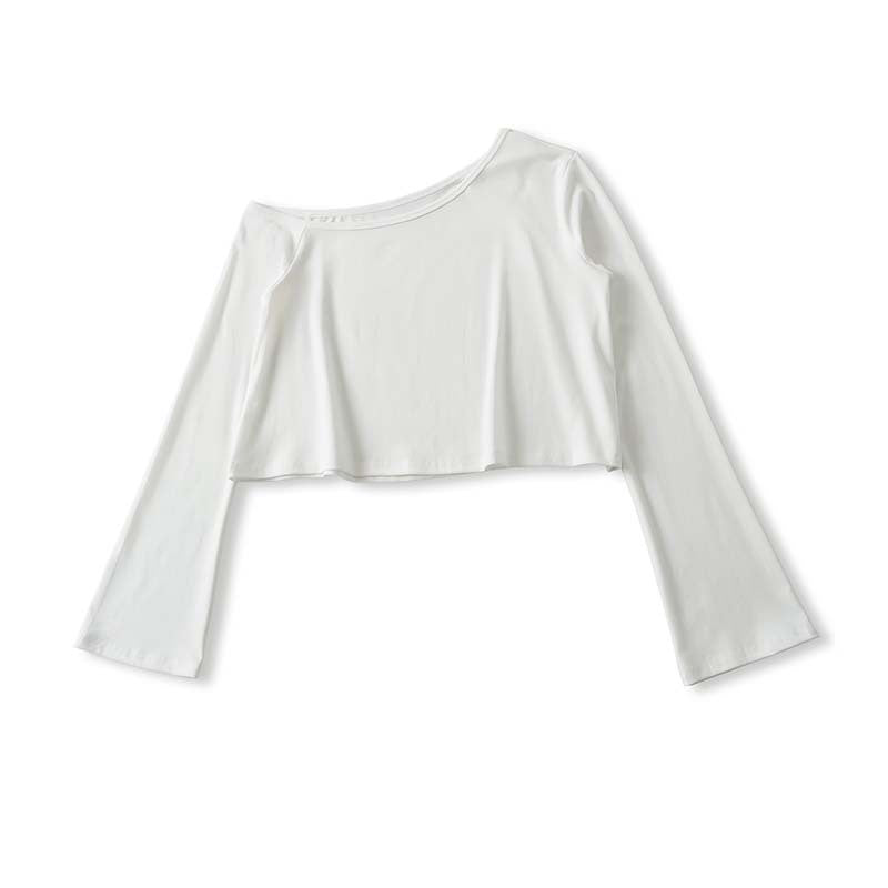 Women's Cropped Off-Shoulder Long Sleeve with Flared Trumpet Sleeves made of Jersey Amarae