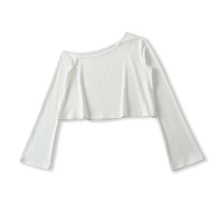 Women's Cropped Off-Shoulder Long Sleeve with Flared Trumpet Sleeves made of Jersey Amarae