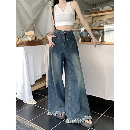 Pantalons en jean larges pour femmes avec ourlet effiloché Chic & Stil