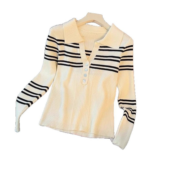 Sweat à rayures pour femmes avec patte de boutonnage et col classique Chic & Stil