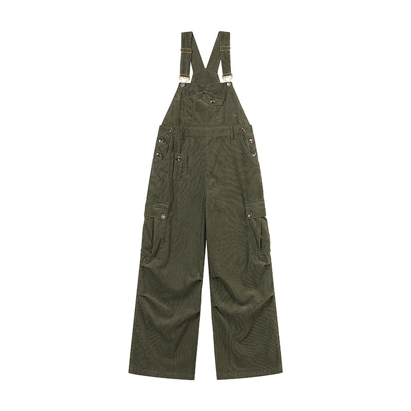 Women's Casual Corduroy Overalls with Wide Leg, Cargo Pockets and Adjustable Straps Amarae