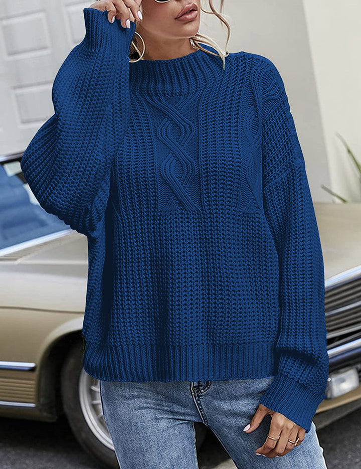 Chunky knit sweater for women with cable design and high collar Lune London